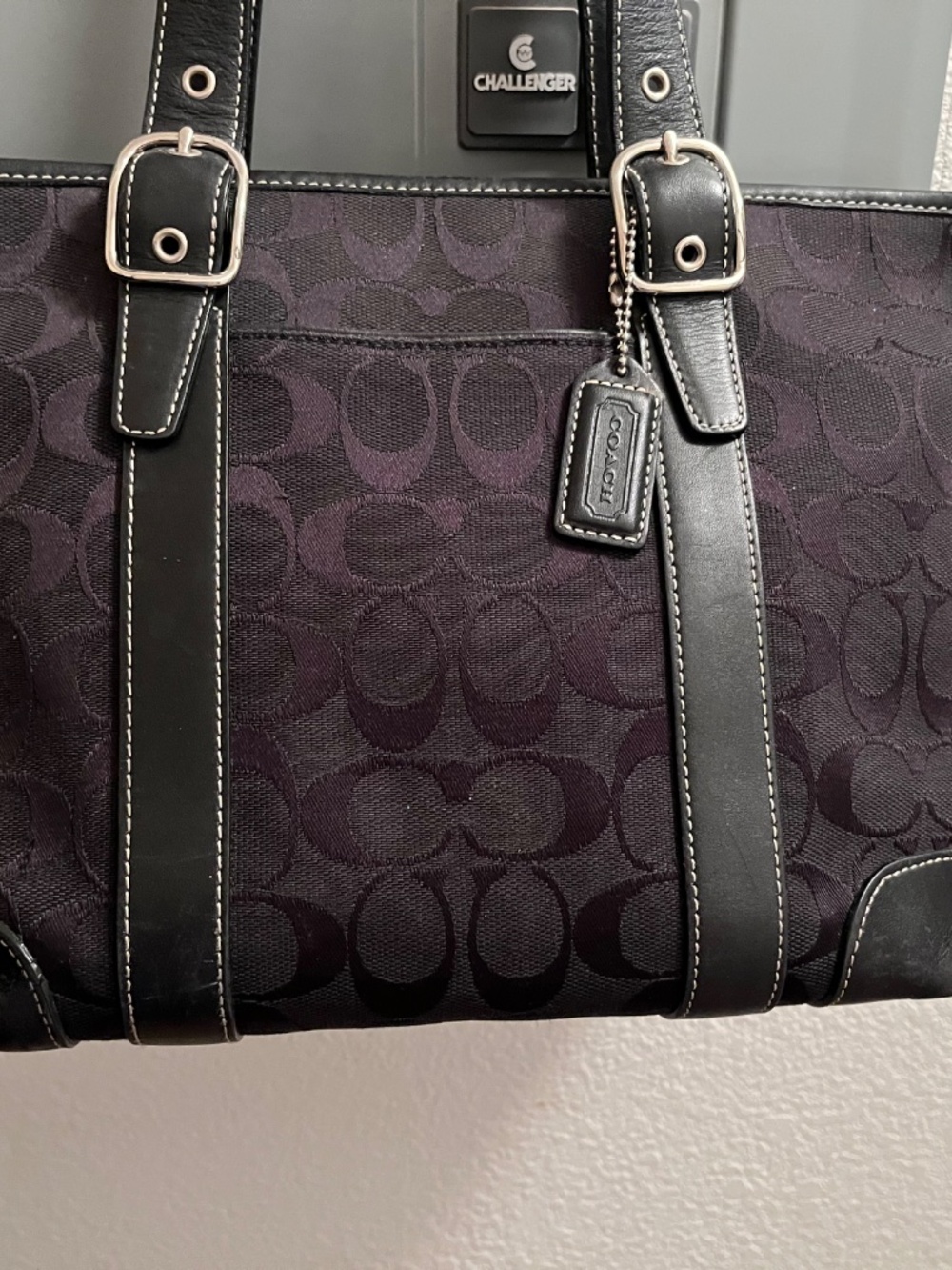 Coach handbag purse black jacquard with leather trim - Picture 2 of 8